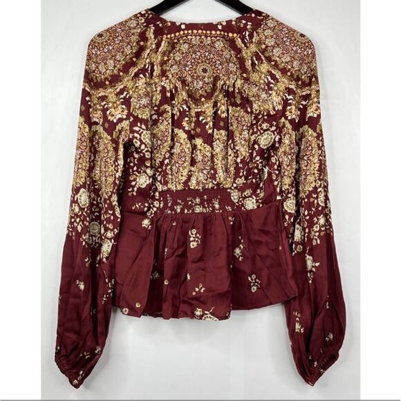 FREE PEOPLE Run Free Blouse Chocolate Combo Boho Flowy Tunic Size S - Picture 5 of 7